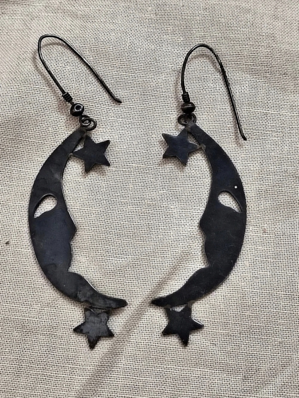 Thai 925 Handmade Crescent Moon & Star Earrings Celestial Sterling Silver